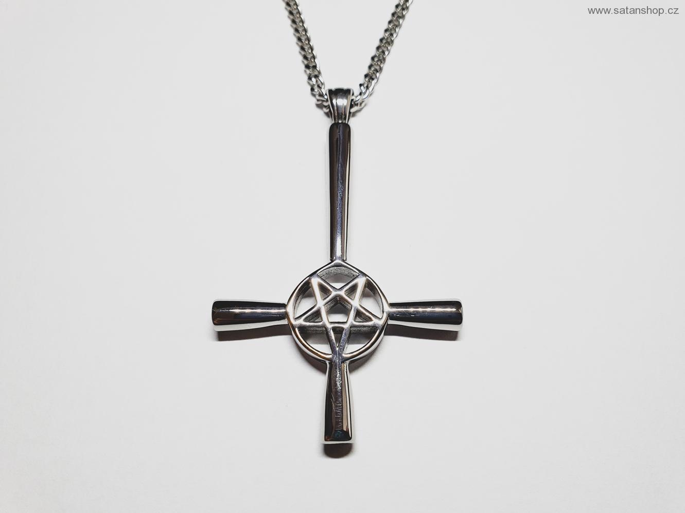 Náhrdelník - Obrácený kříž - Pentagram - Velký - 316L