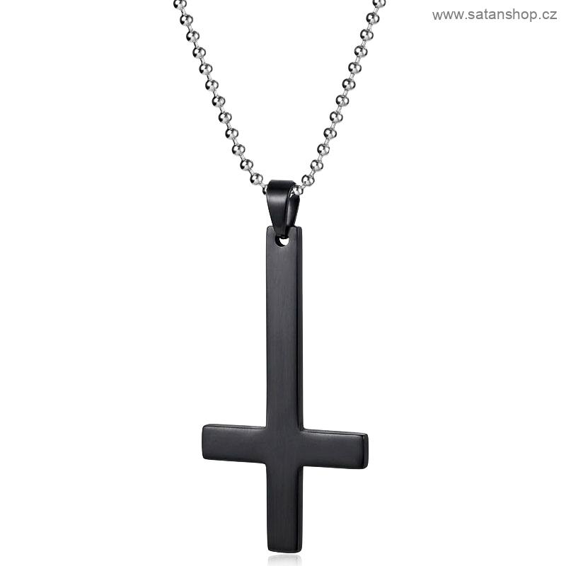 Náhrdelník - Obrácený kříž - Antichrist - Black - 316L