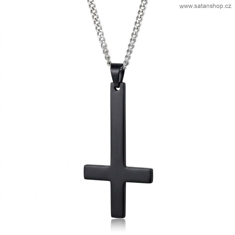 Náhrdelník - Obrácený kříž - Antichrist - Black - 316L