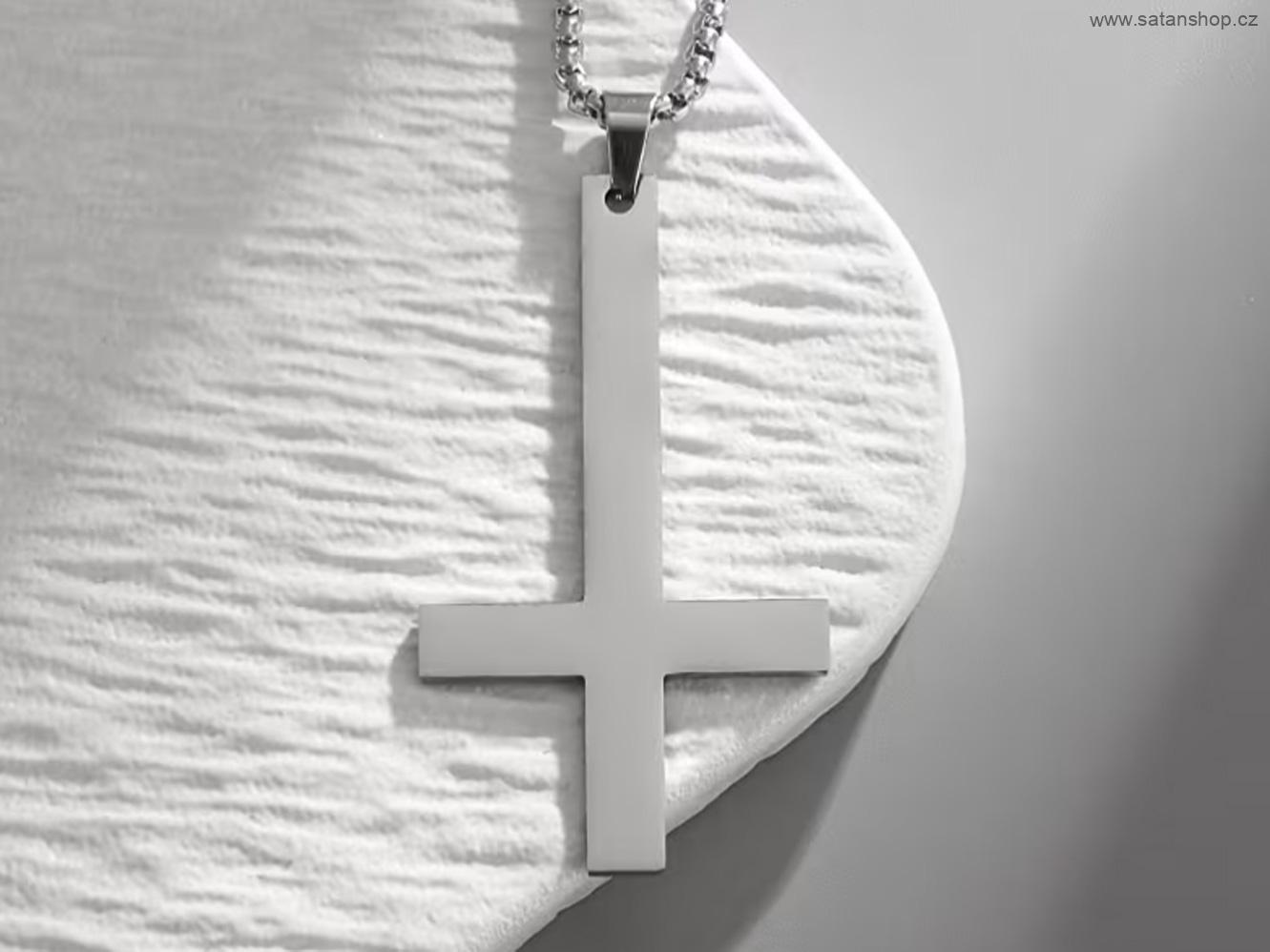 Náhrdelník - Obrácený kříž - Antichrist - Silver - thin - 316L