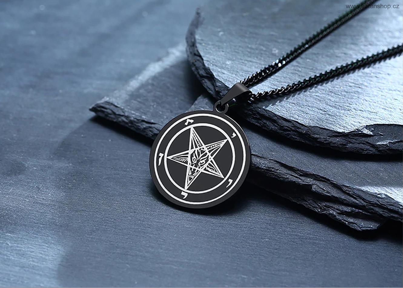 Náhrdelník - Silver Baphomet - Black Coin - 316L