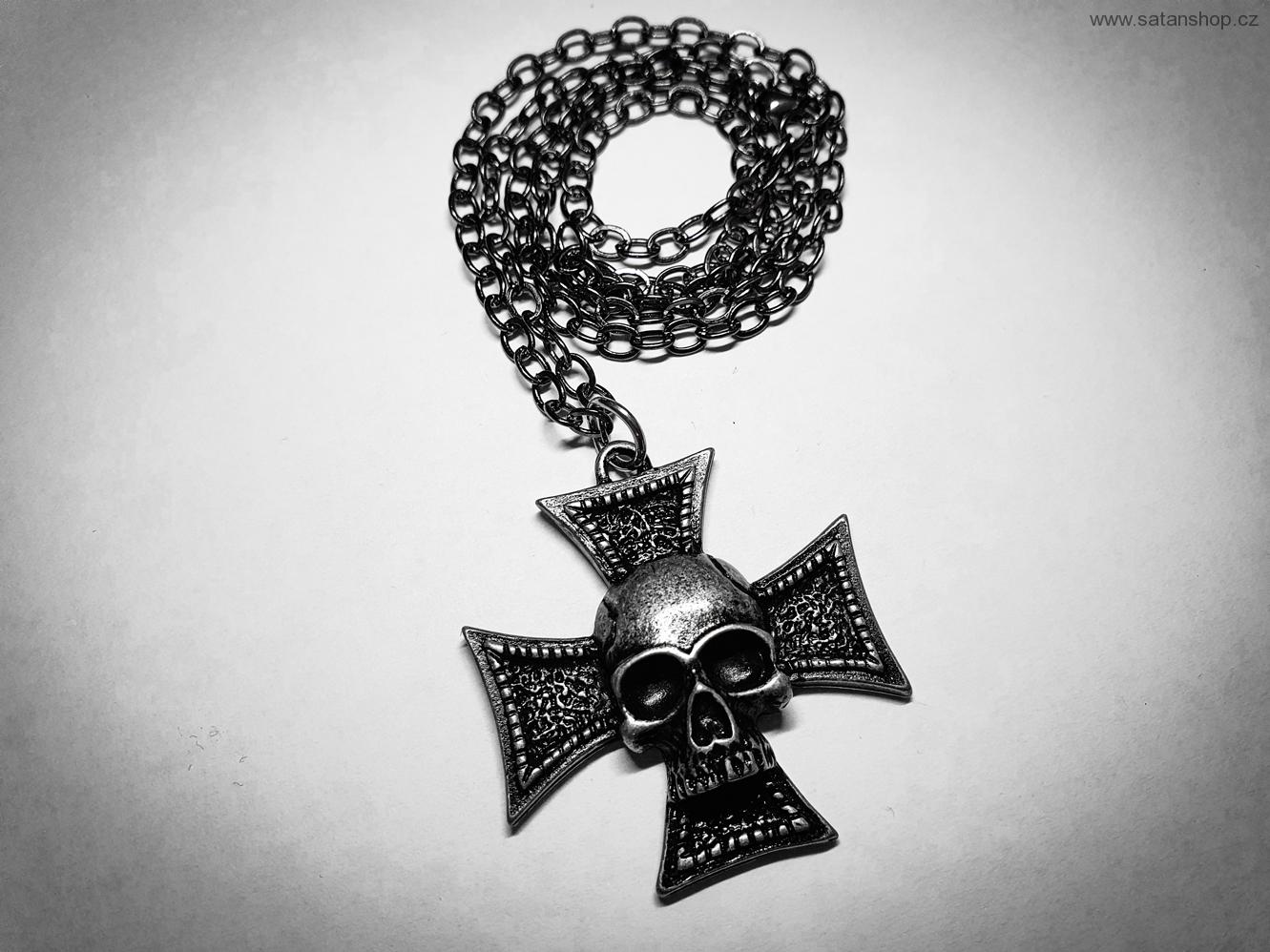 Náhrdelník - Iron Cross - Skull - Black War