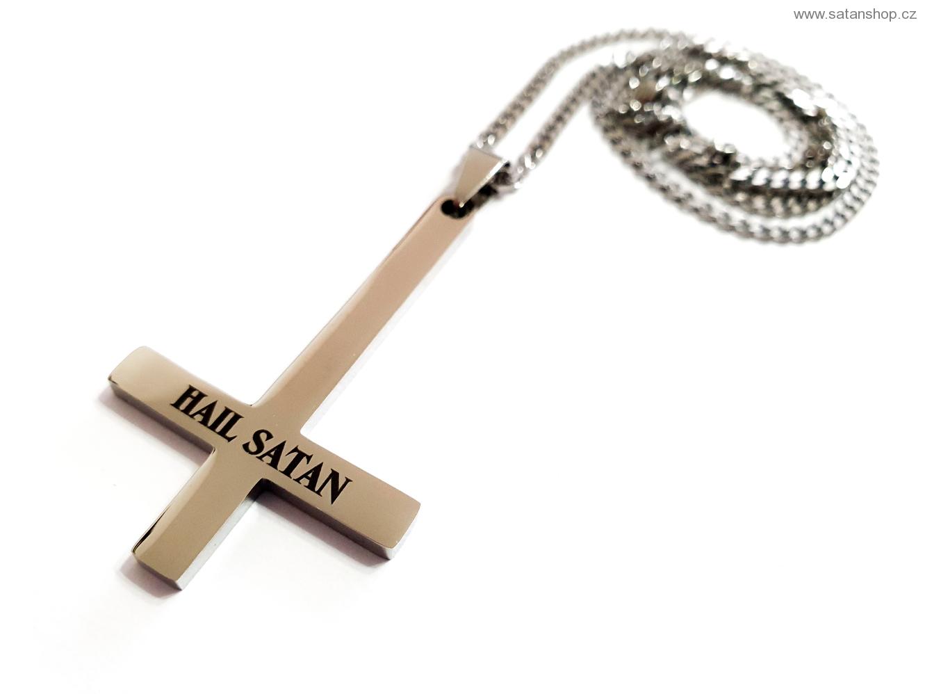 Náhrdelník - Obrácený kříž - Hail Satan - Silver - 316L