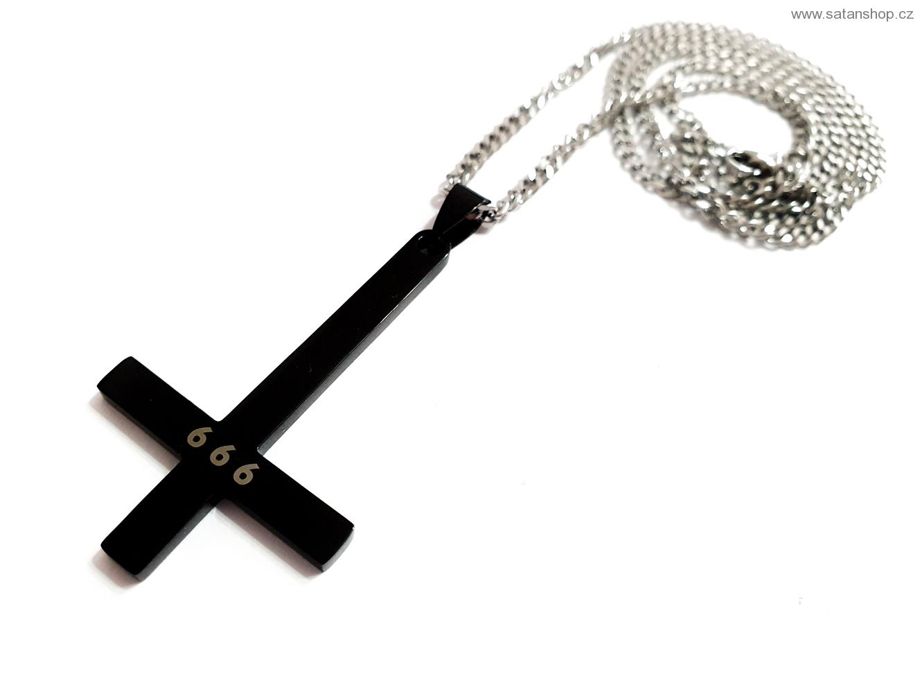 Náhrdelník - Obrácený kříž - 666 - Black - 316L