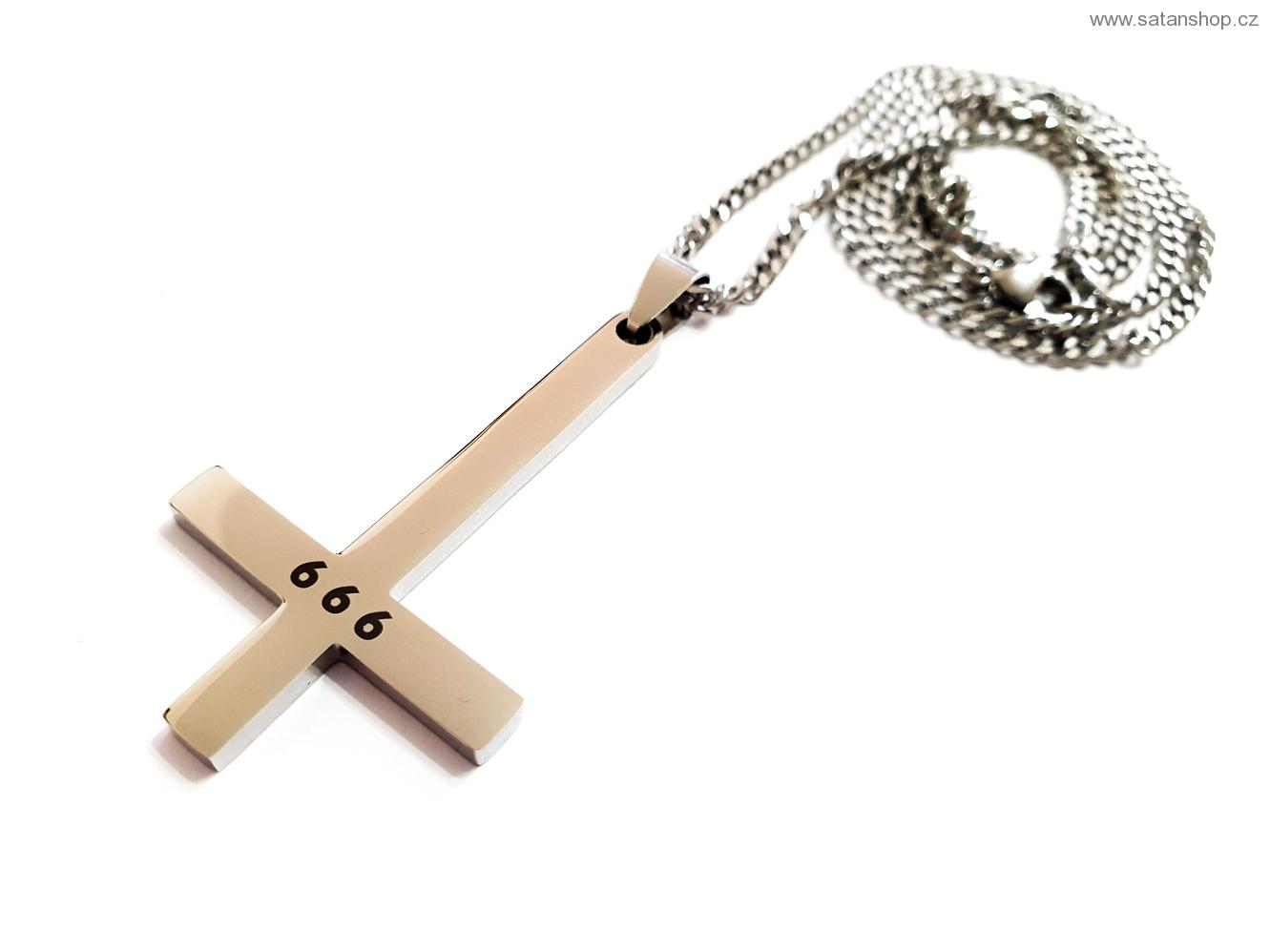 Náhrdelník - Obrácený kříž - 666 - Silver - 316L
