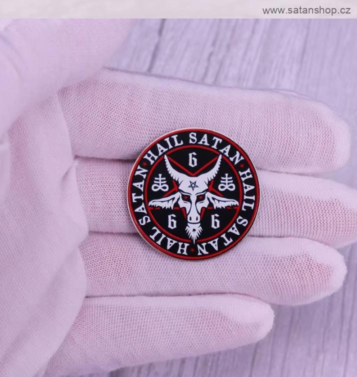 Kovový odznak - Hail Satan - s pinem