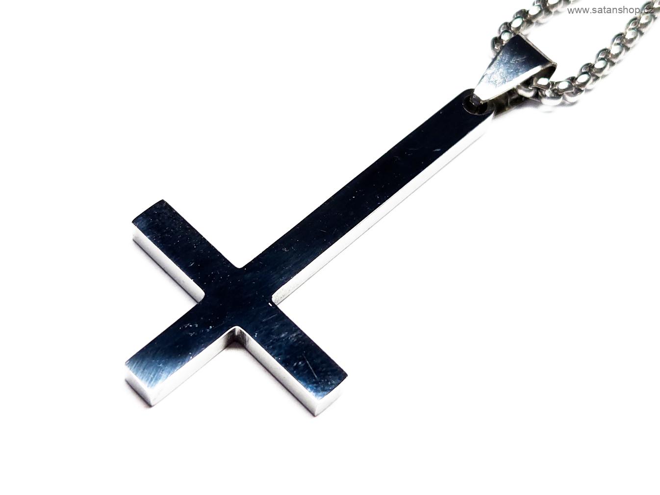 Náhrdelník - Obrácený kříž - Antichrist - Silver - jemný - 316L