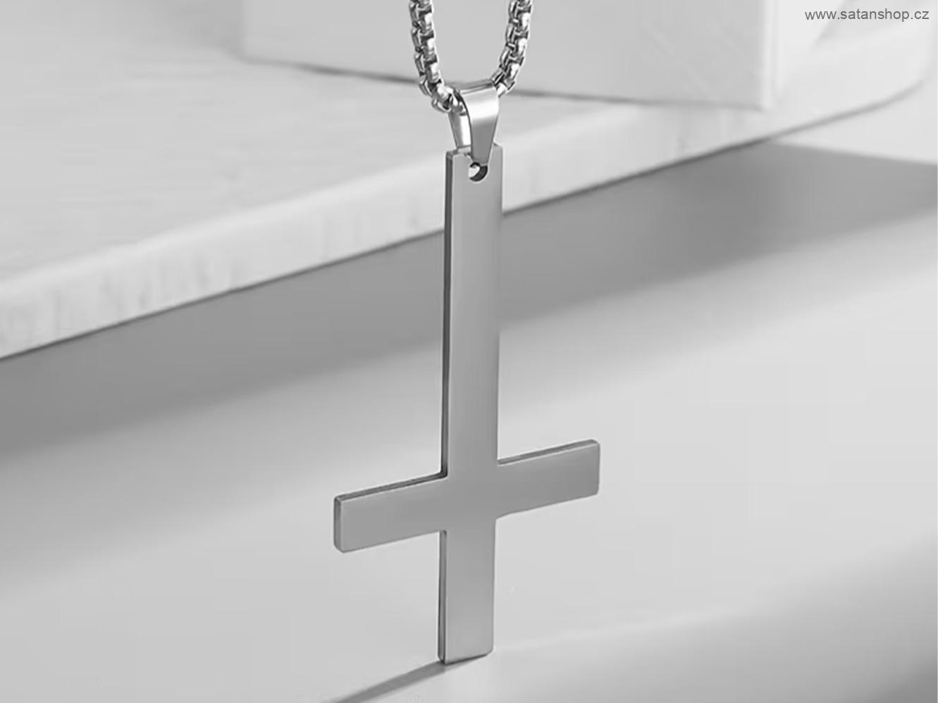 Náhrdelník - Obrácený kříž - Antichrist - Silver - thin - 316L