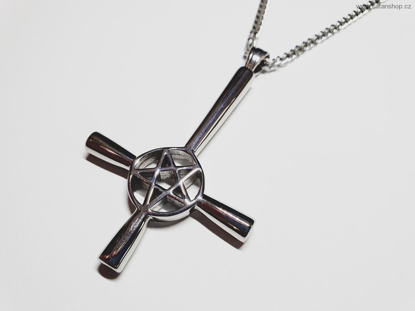 Náhrdelník - Obrácený kříž - Pentagram - Velký - 316L