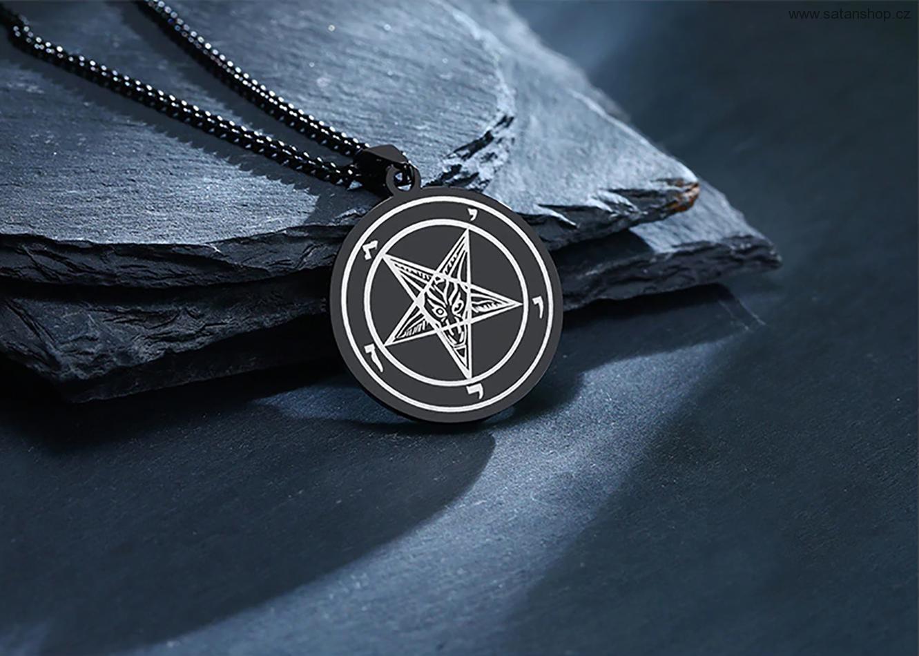 Náhrdelník - Silver Baphomet - Black Coin - 316L