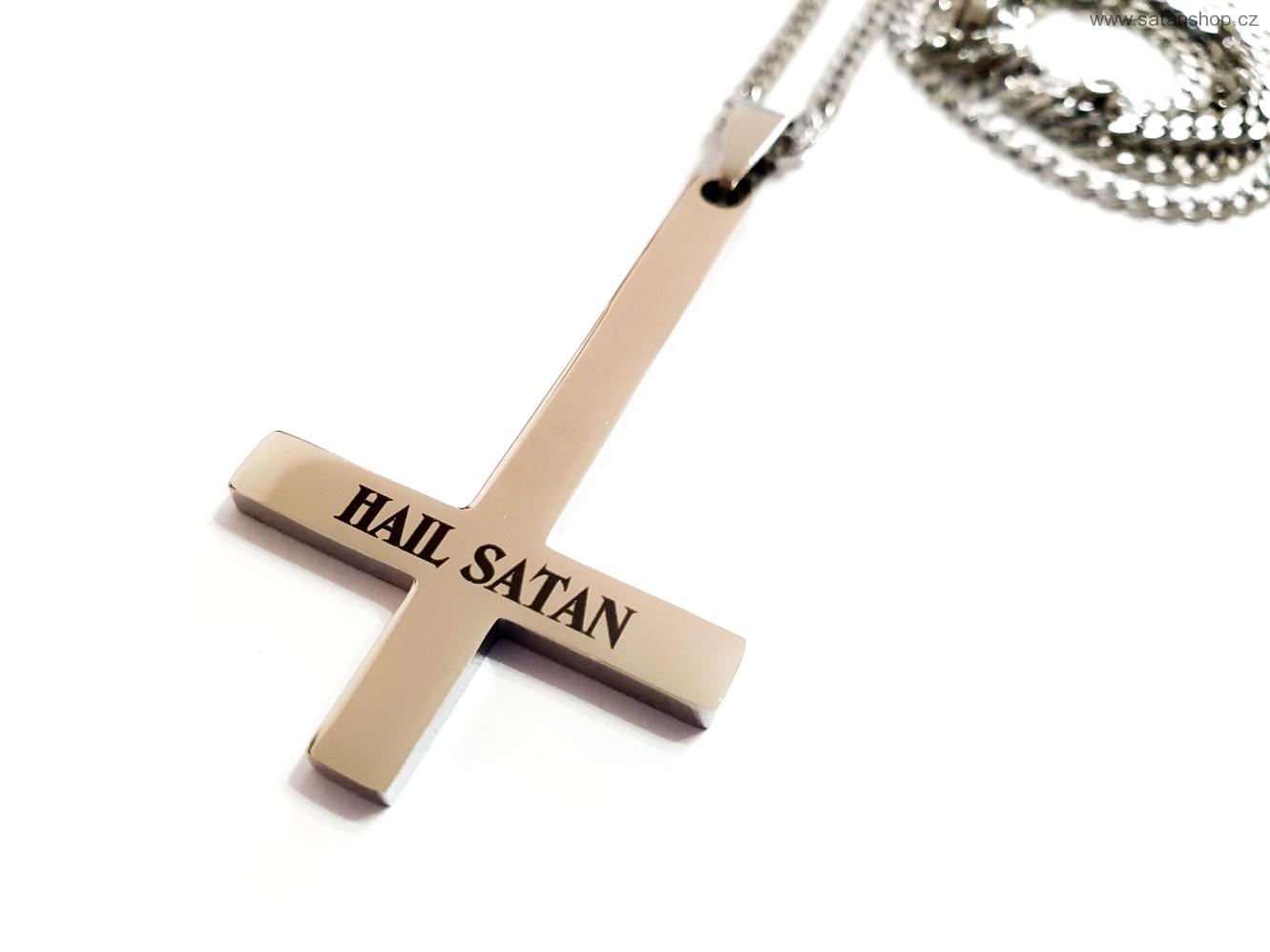 Náhrdelník - Obrácený kříž - Hail Satan - Silver - 316L