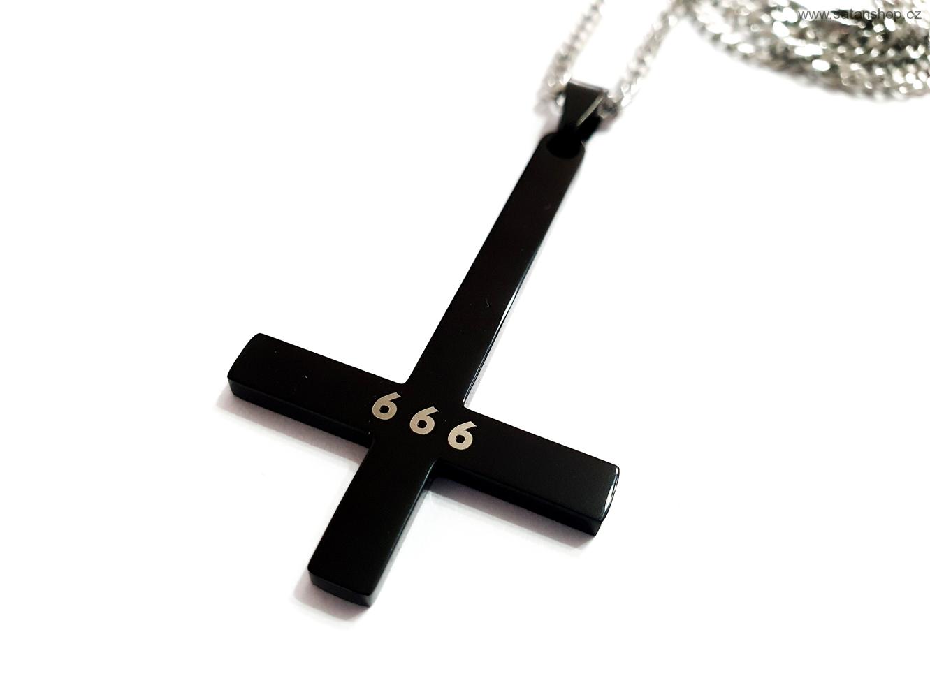 Náhrdelník - Obrácený kříž - 666 - Black - 316L
