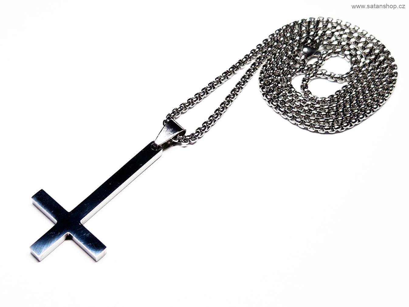 Náhrdelník - Obrácený kříž - Antichrist - Silver - jemný - 316L