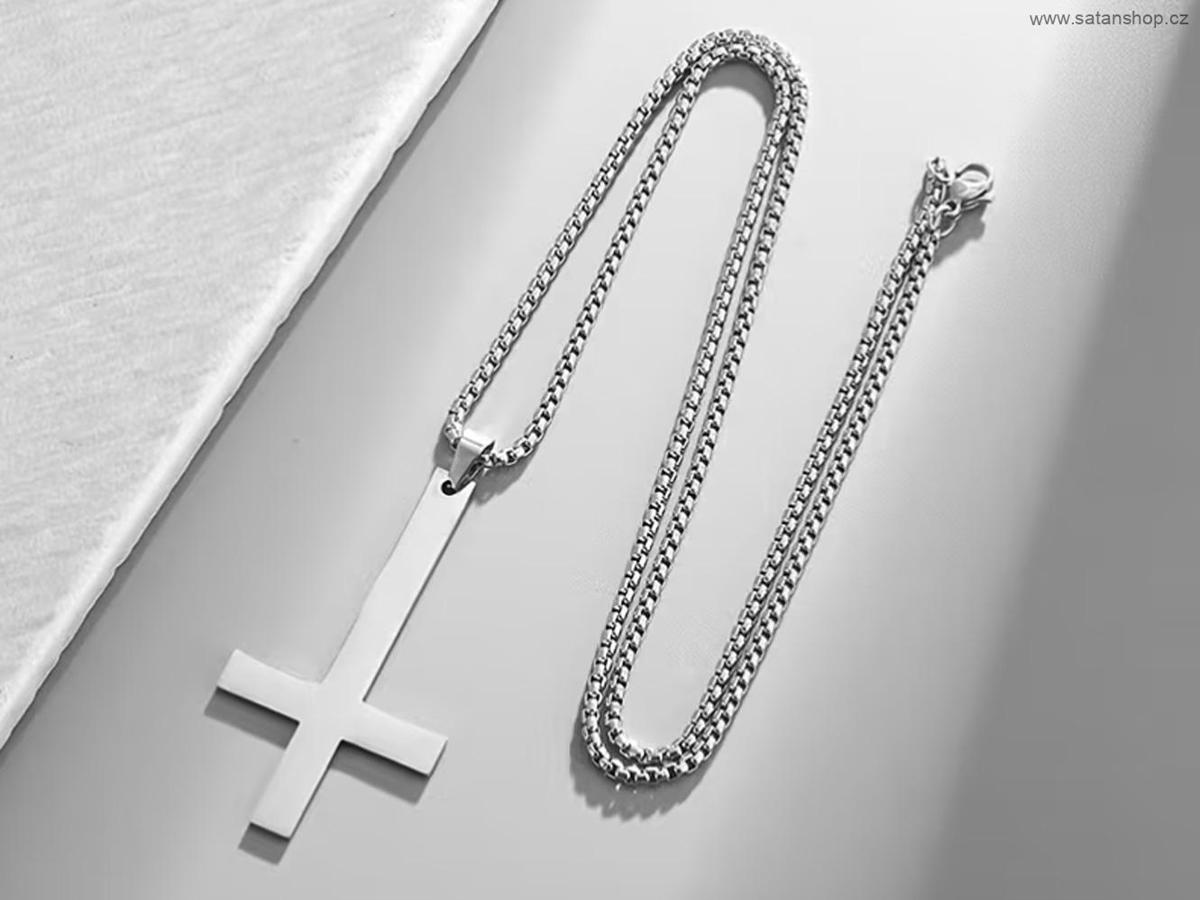 Náhrdelník - Obrácený kříž - Antichrist - Silver - thin - 316L