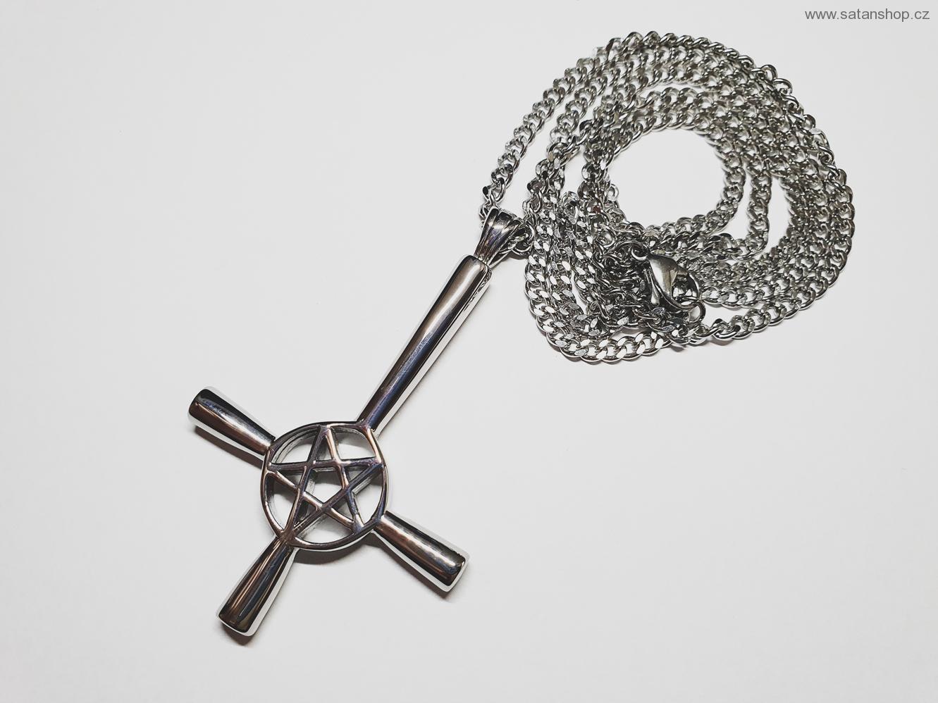 Náhrdelník - Obrácený kříž - Pentagram - Velký - 316L