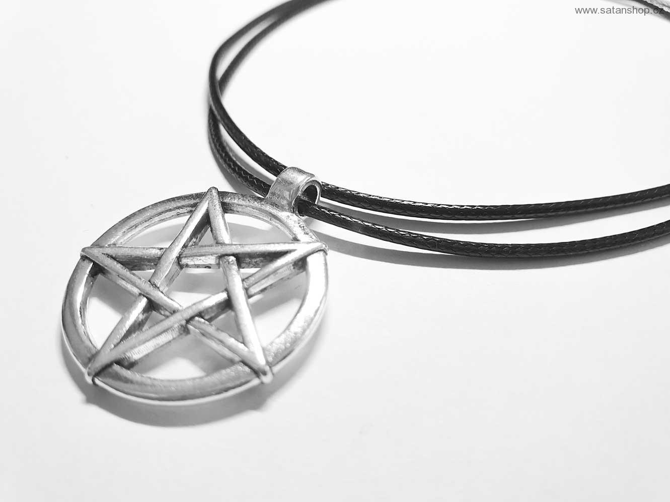 Náhrdelník - Pentagram na kůži - malý