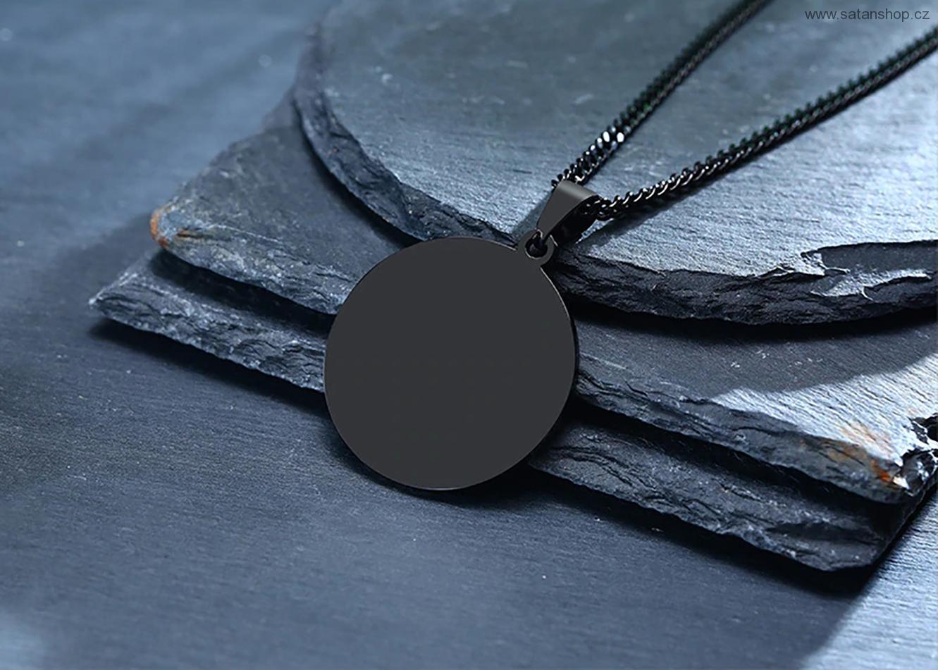Náhrdelník - Silver Baphomet - Black Coin - 316L