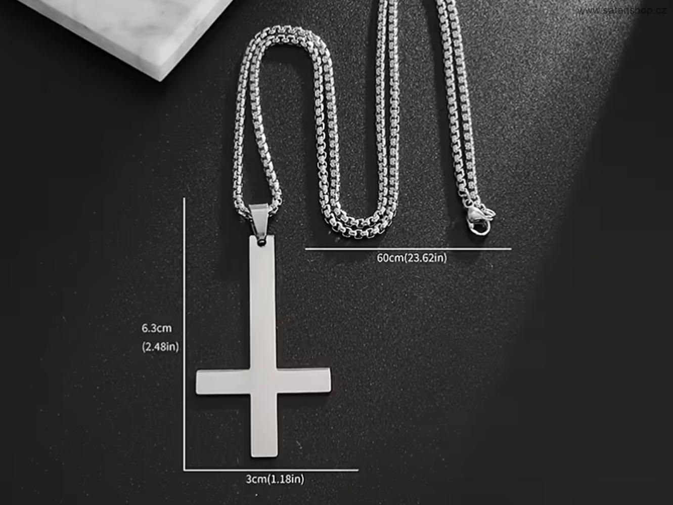 Náhrdelník - Obrácený kříž - Antichrist - Silver - thin - 316L
