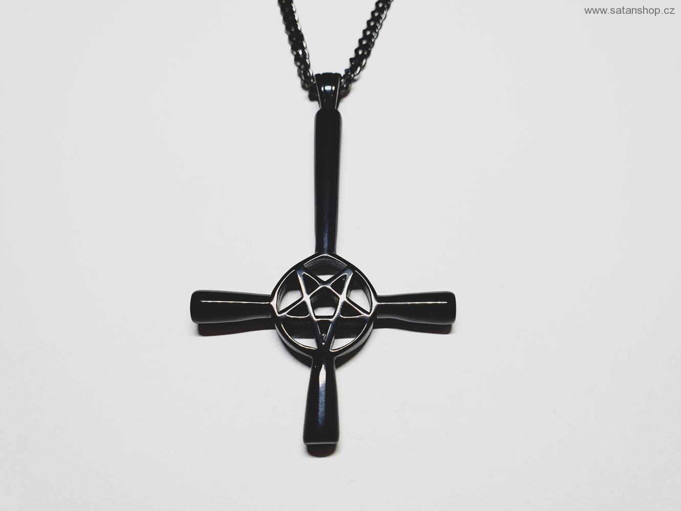 Náhrdelník - Obrácený kříž - Pentagram - Velký - 316L