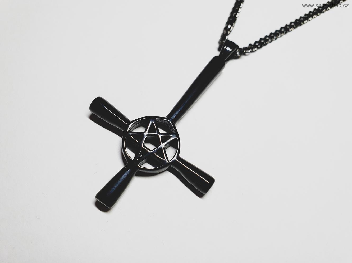 Náhrdelník - Obrácený kříž - Pentagram - Velký - 316L