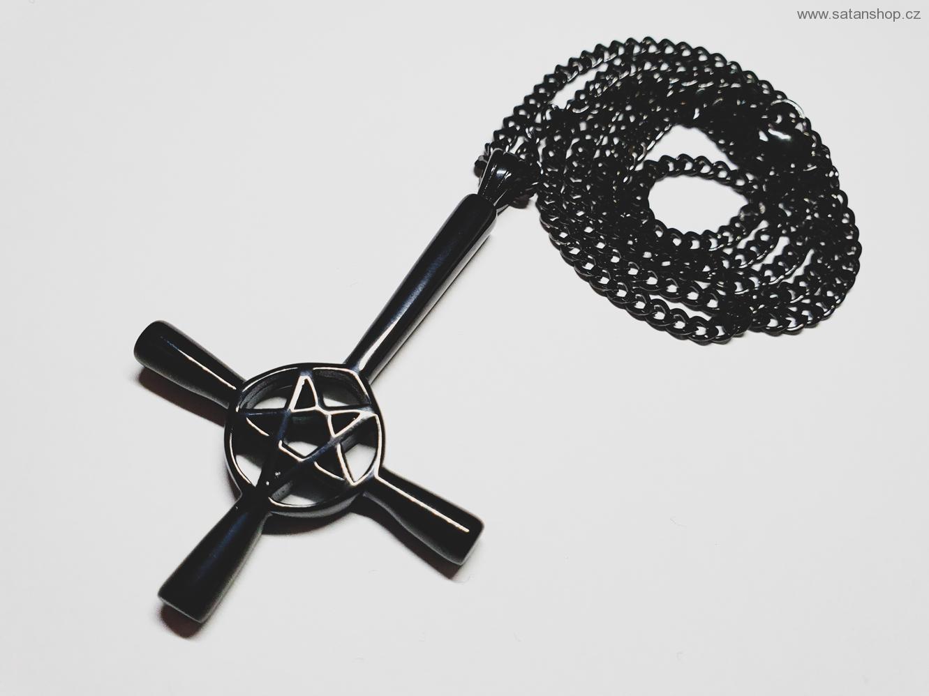 Náhrdelník - Obrácený kříž - Pentagram - Velký - 316L